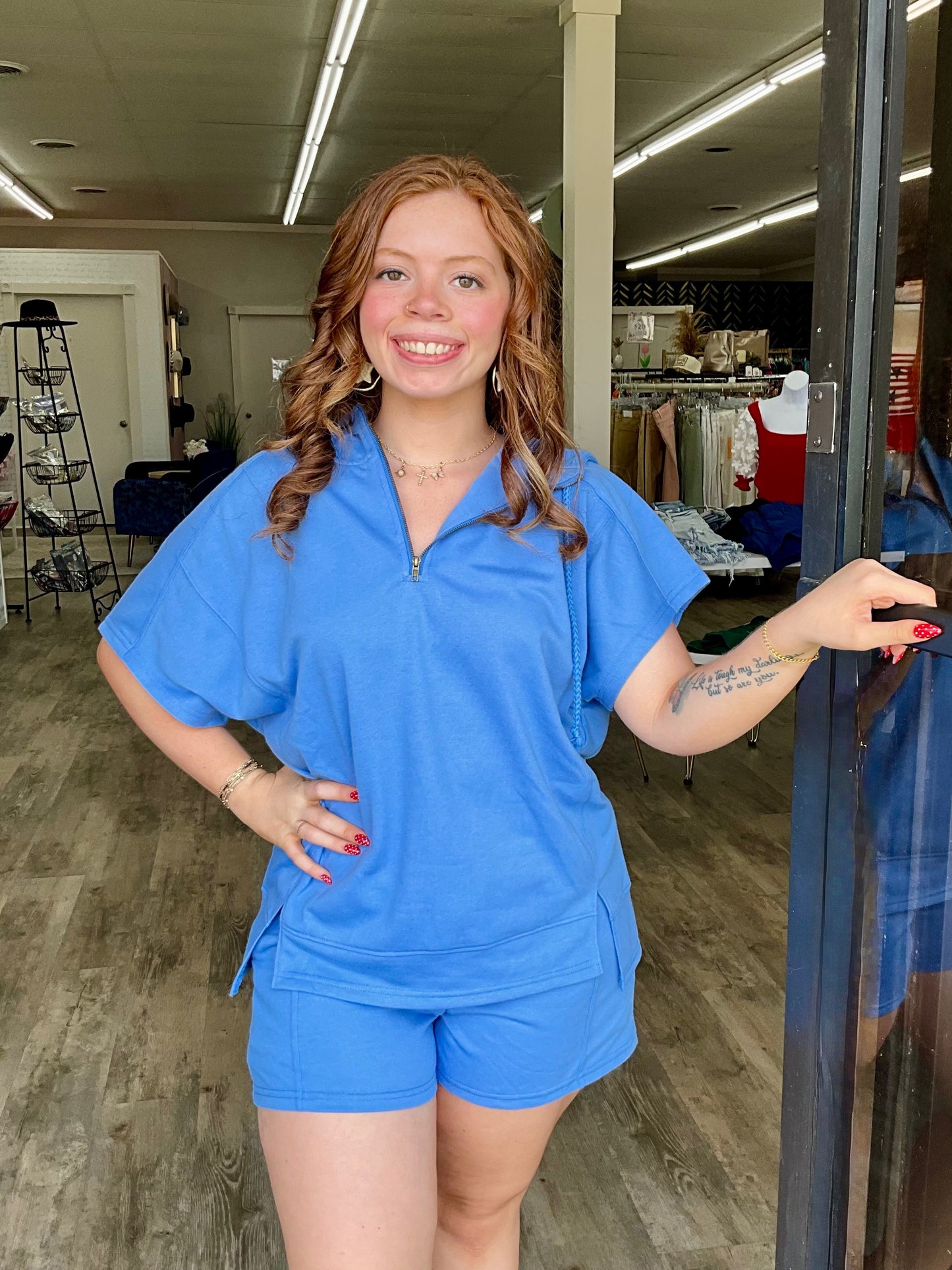 Blue Hoodie & Short Set