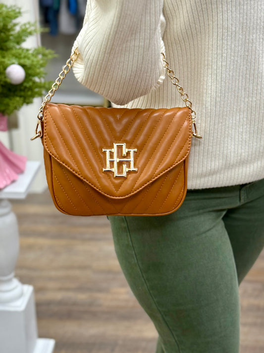 Camel Angela Quilted Crossbody