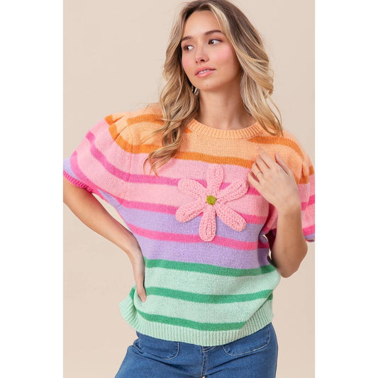 Flower Patch Striped Sweater Top