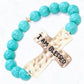 Gold "I Am Blessed" Cross Metal Natural Stone Beads Bracelet