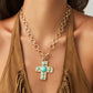 Gold & Turquoise Hammered Cross Toggle Necklace
