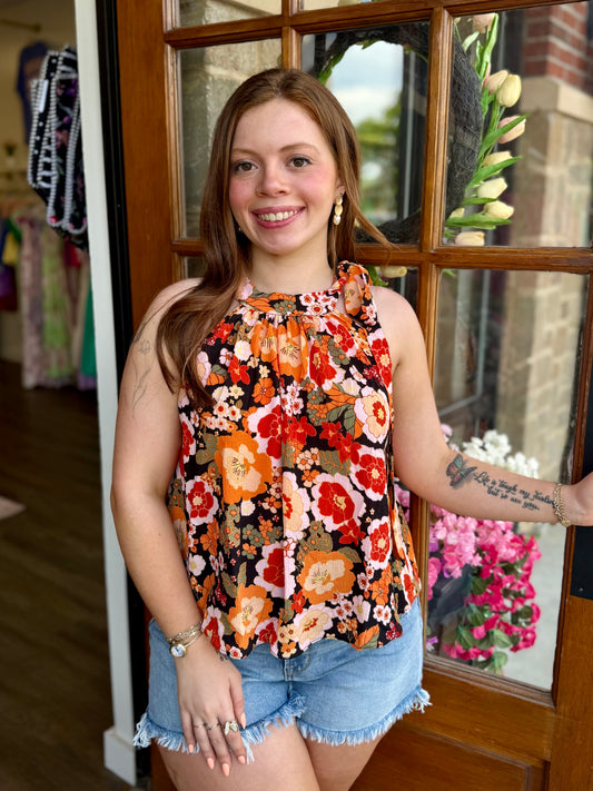 Orange Floral Halter Top