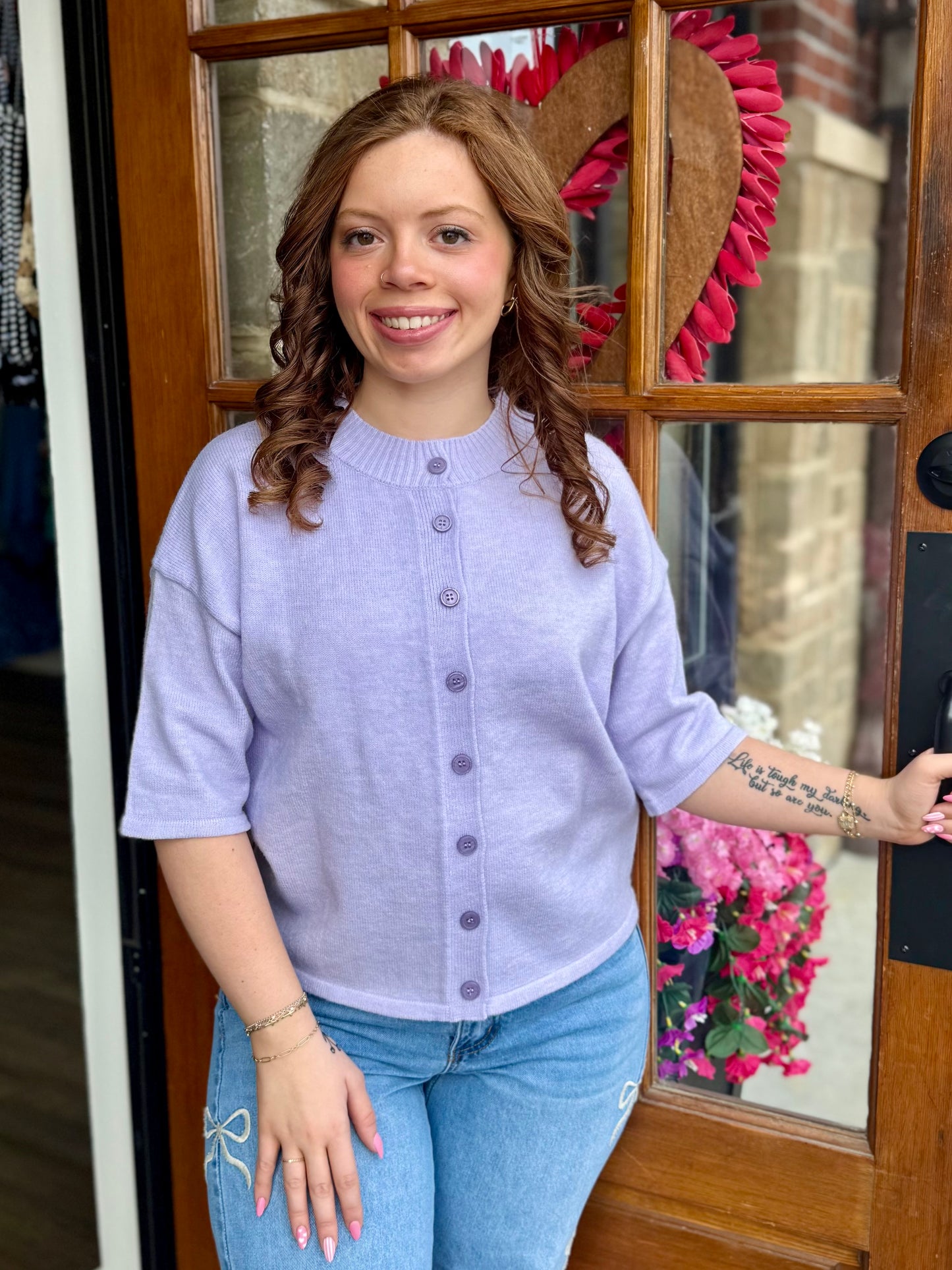 Purple Boxy Knit Button Sweater