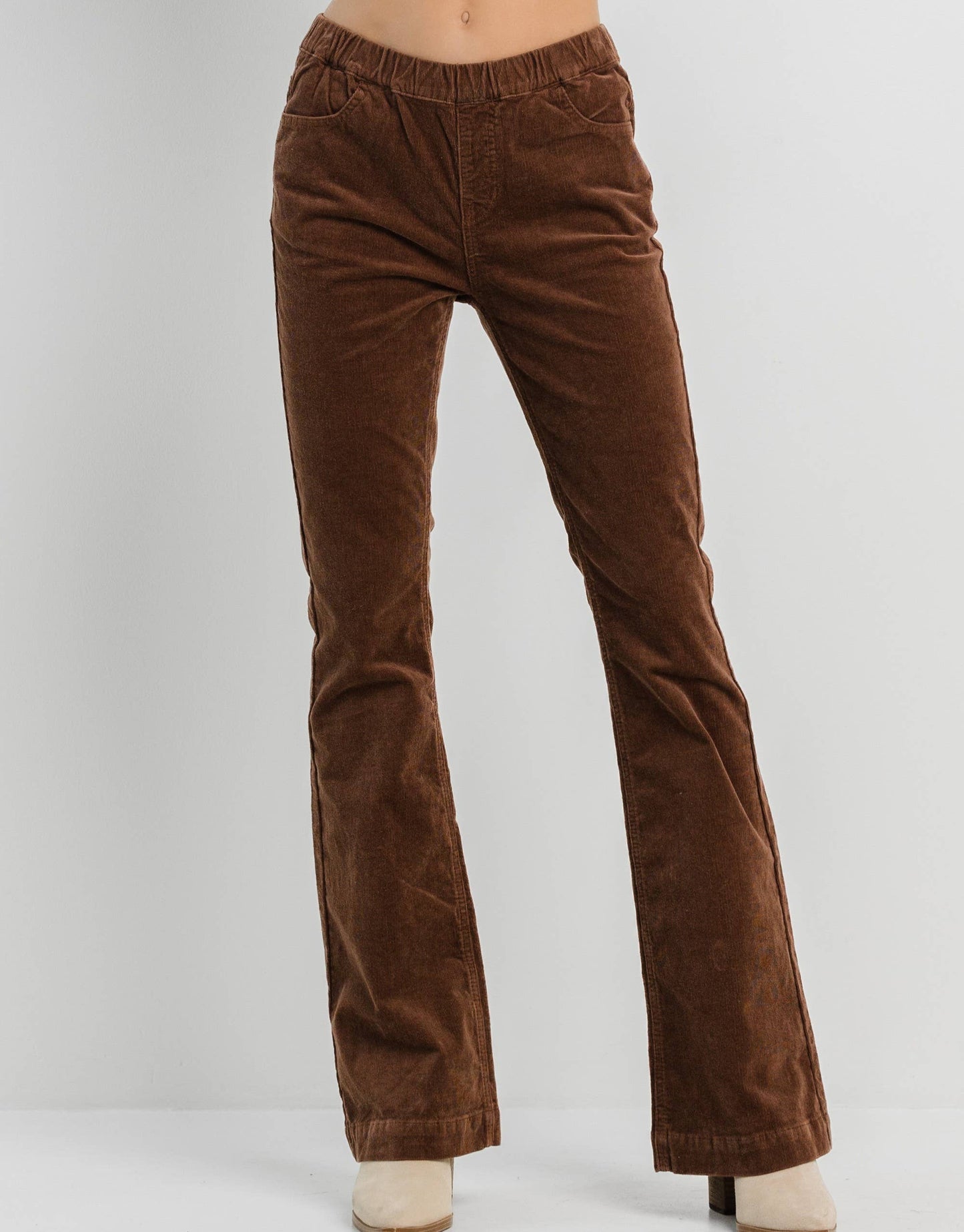 Brown Corduroy Pull On Flare Jeans