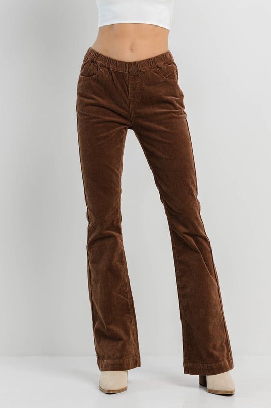 Brown Corduroy Pull On Flare Jeans