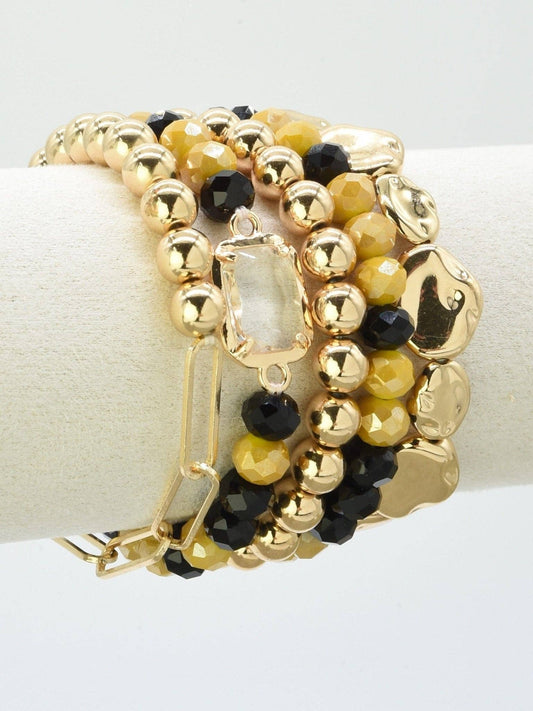 Mustard & Black Multi Strand Bead Bracelet Set