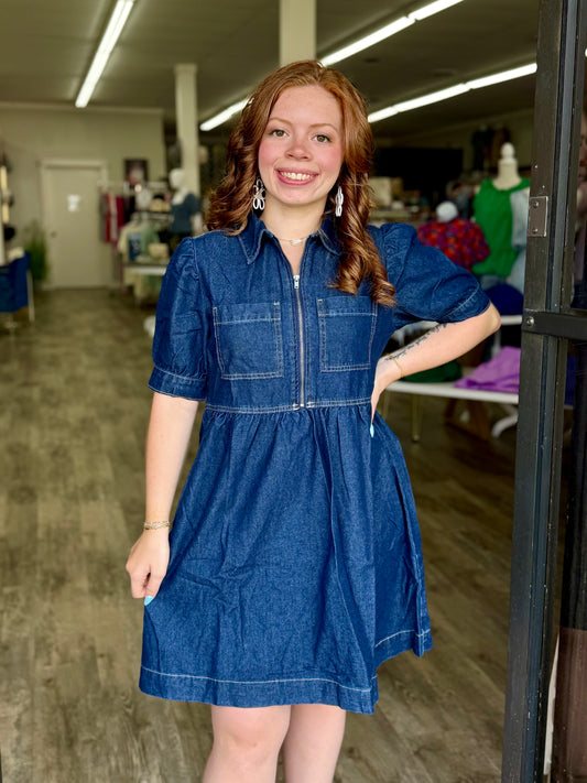 Denim Zip Bodice Dress