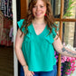 Seafoam Smocked Ruffle Sleeve Gauze Top