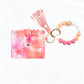 Pink Flower Silicone Bead Bracelet with Card Holder Keychain
