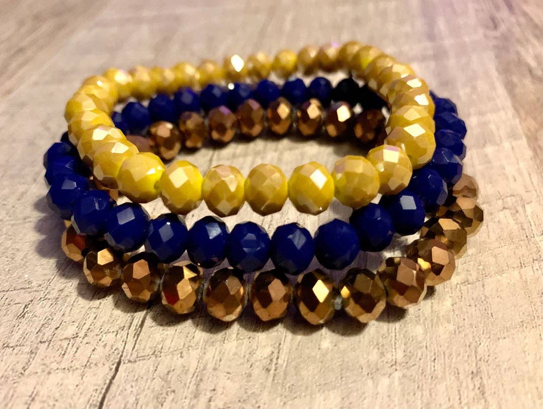 3pc Crystal Bead Bracelet Set- Mustard Seed