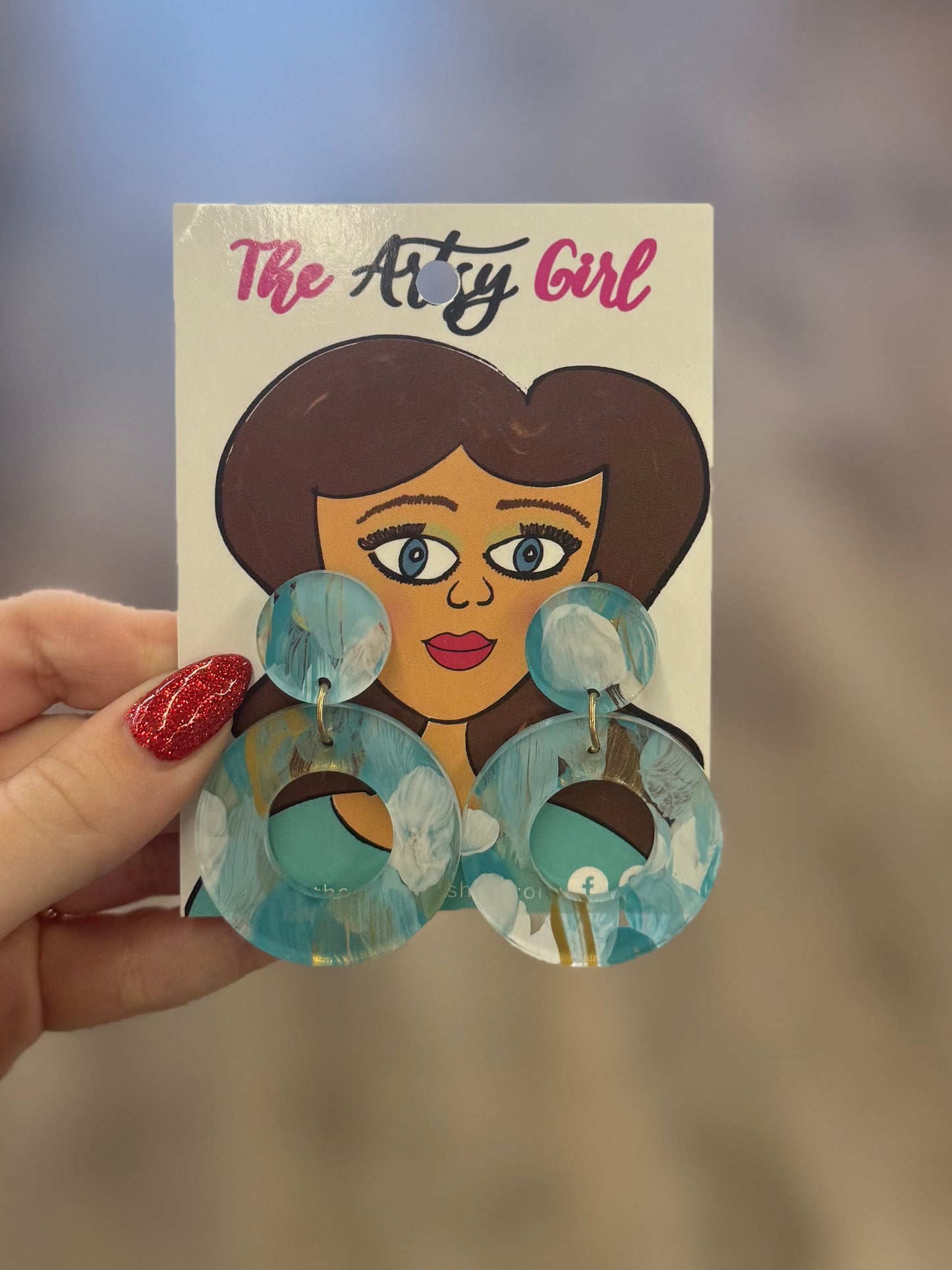 Teal/Gold Circle Dangle Earrings - The Artsy Girl