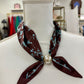 Brown & Aqua Floral Silky Scarf Clasp Necklace