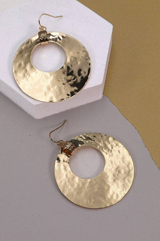 Gold Hammered Disc Drop Earrings