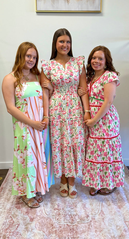 Pink Floral Tiered Dress