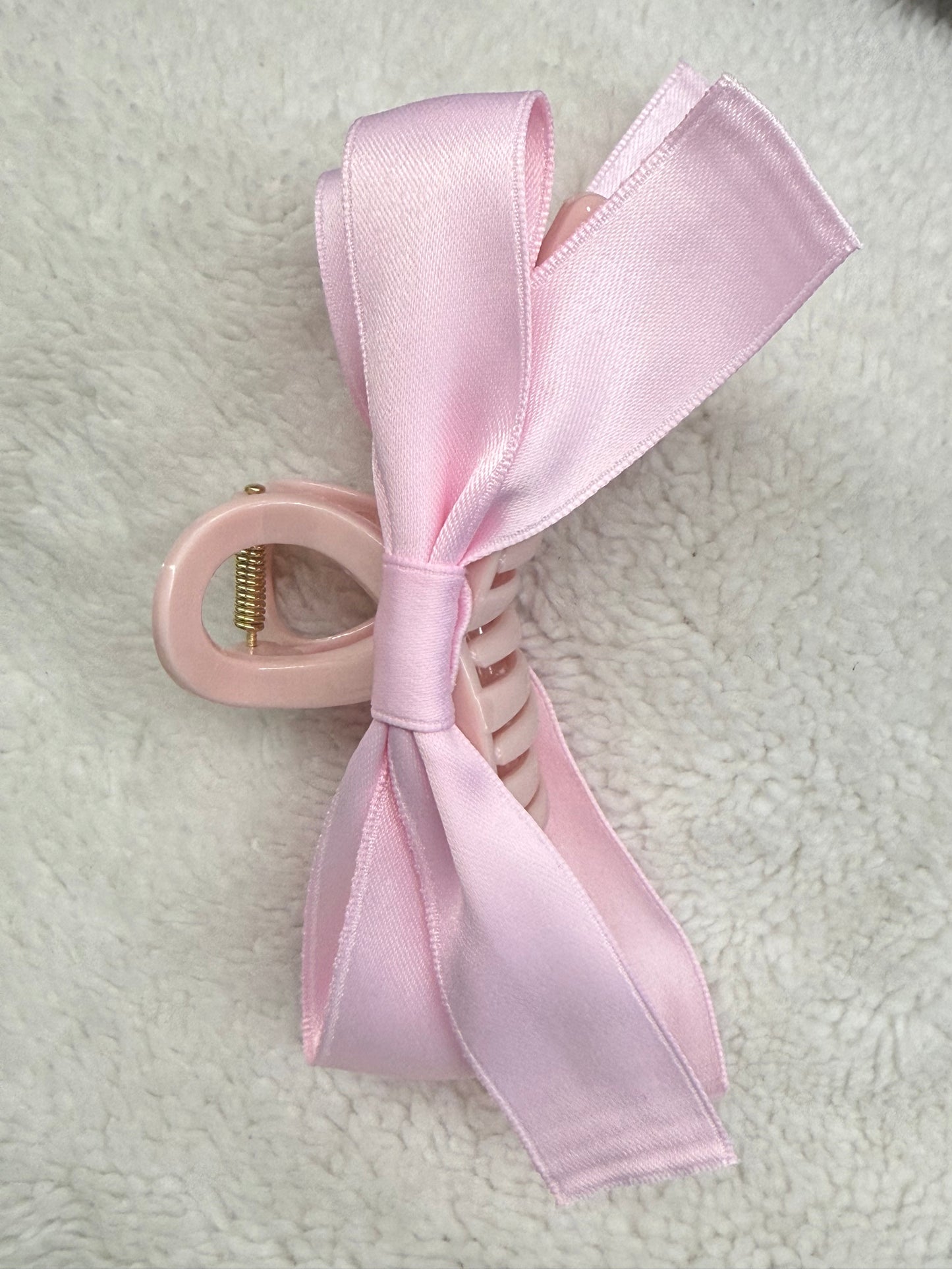 Pink Silk Ribbon Bow Claw Hairclip