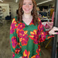 Green Floral Satin Top