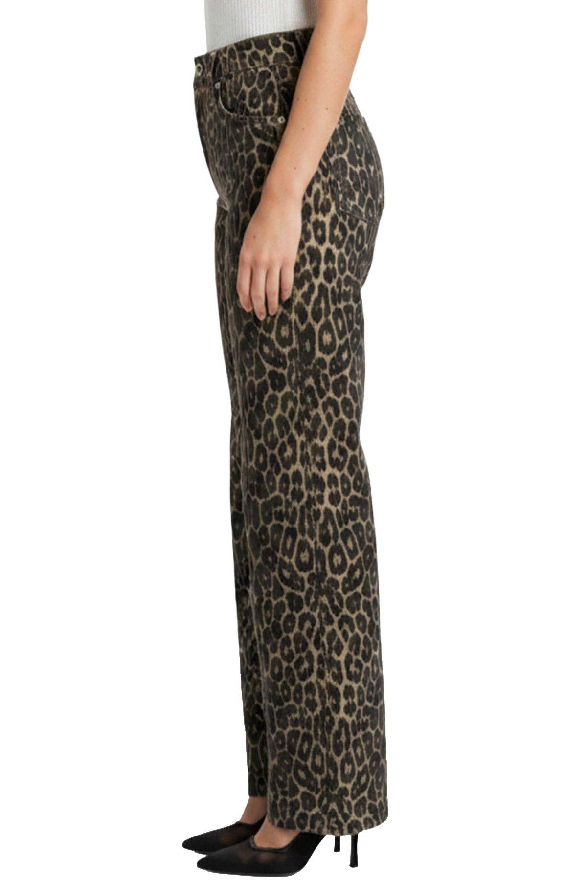 Cheetah High Rise Wide Leg Jeans