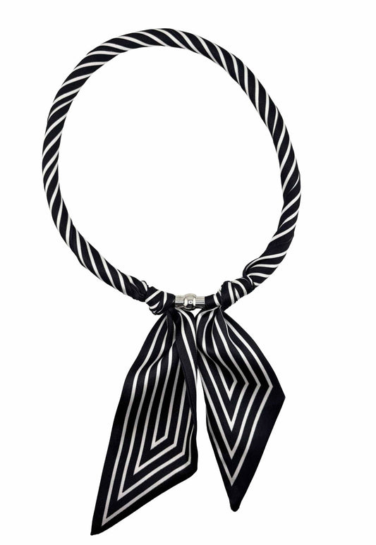 Black Stripe Print Scarf Necklace
