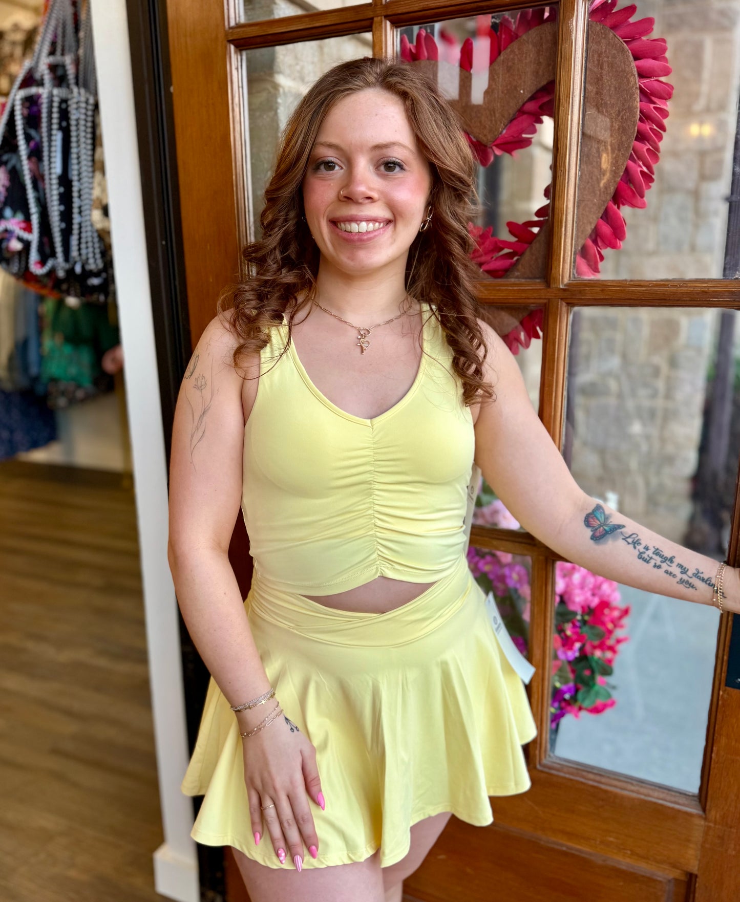 Yellow Ruche Active Skirt Set