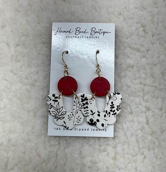 Red And Black Floral Earrings