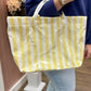 Yellow & White Glossy Striped Pool Tote Bag