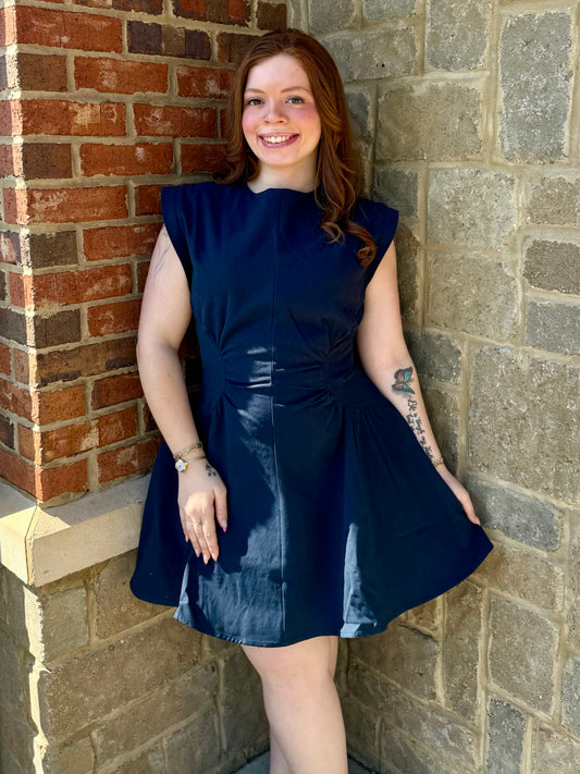 Navy Sleeveless A-Line Dress