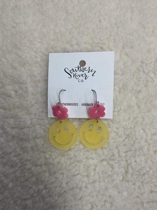 Flower Smiley Dangle Earrings