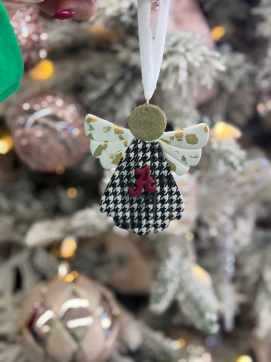 Houndstooth & Gold Foil Clay Angel Ornament