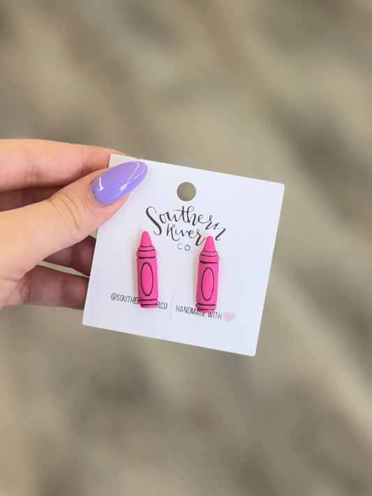 Hot Pink Crayon Studs