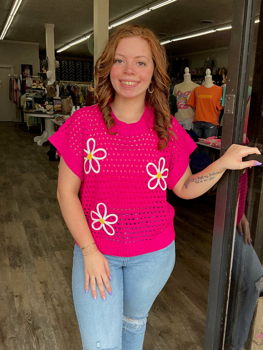 Fuchsia Floral Crochet Top