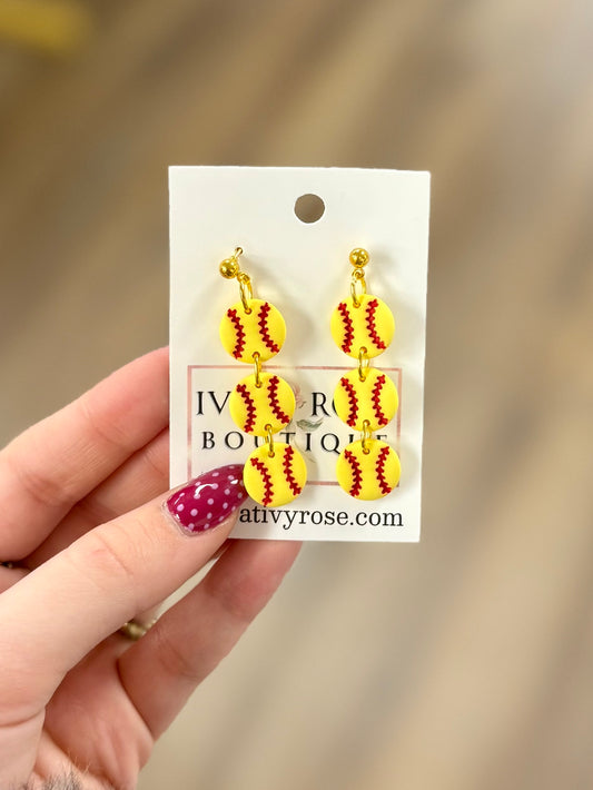 Softball Tiered Clay Earrings
