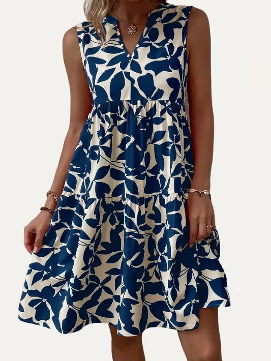 Blue Floral Sleeveless Dress