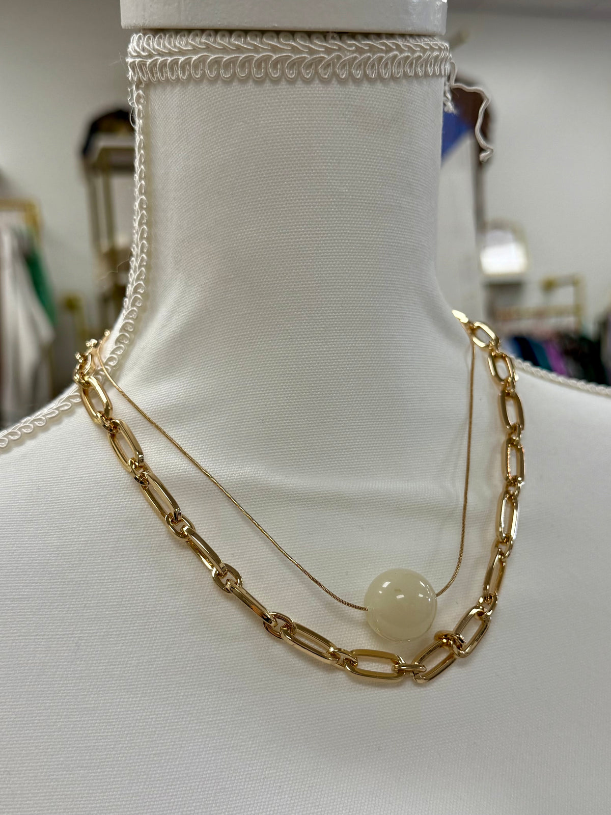Ivory Bead Gold Chain Necklace