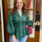 Green Smocked Waist Front Zip Top