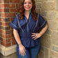 Navy Contrast Smocked Top
