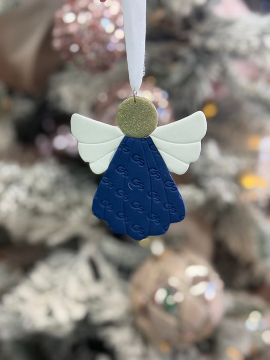 GS Navy & White Clay Angel Ornament