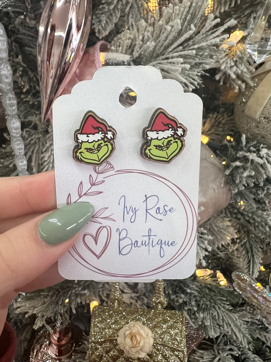 Grinch Handpainted Stud Earrings