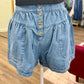 Indigo Mineral Washed Chambray Button Down Shorts