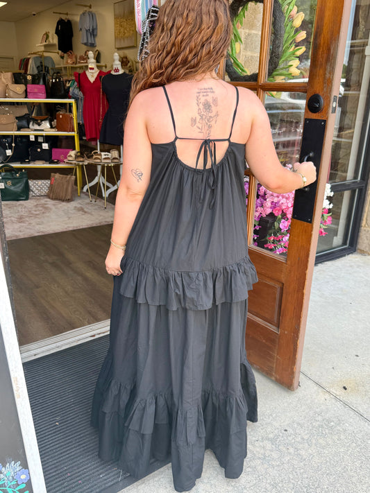Black Ruffle Tiered Maxi Dress