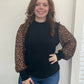 Leopard Ribbed Long Sleeve Blouse