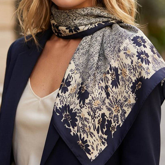 Black Vintage Floral Silky Square Scarf