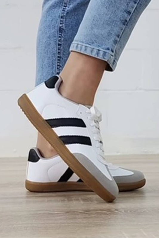 Striped Lace-Up Flat Sneakers