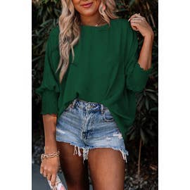 Green Everyday Smocked Sleeve Shift Top