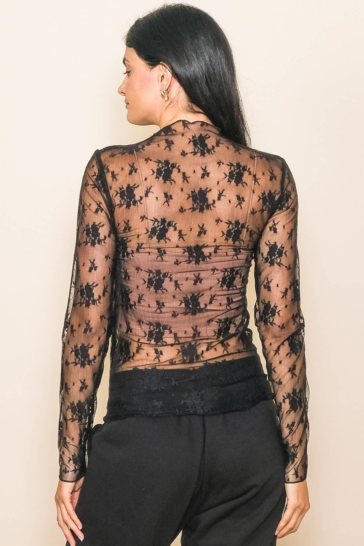 Black Mock Neck Layering Lace Top