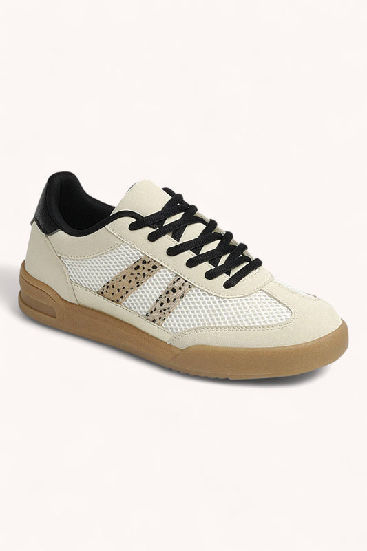 Cream & Leopard Double Stripe Sneakers