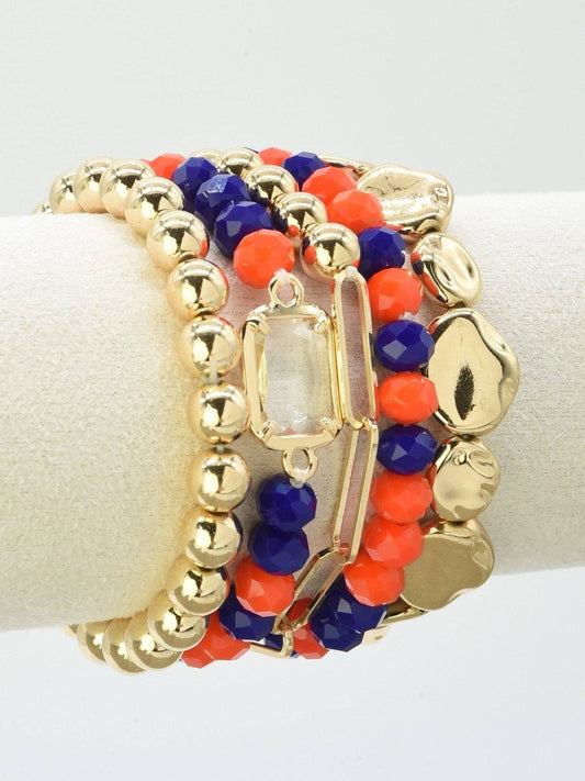 Orange & Blue Multi Strand Bead Bracelet Set