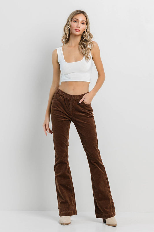 Brown Corduroy Pull On Flare Jeans