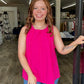 Hot Pink Reverse Fray Sleeveless Top