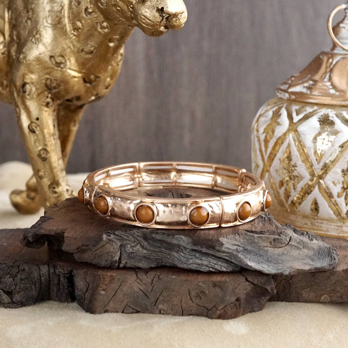 Brown Slim Cabochon Eternity Bangle Bracelet