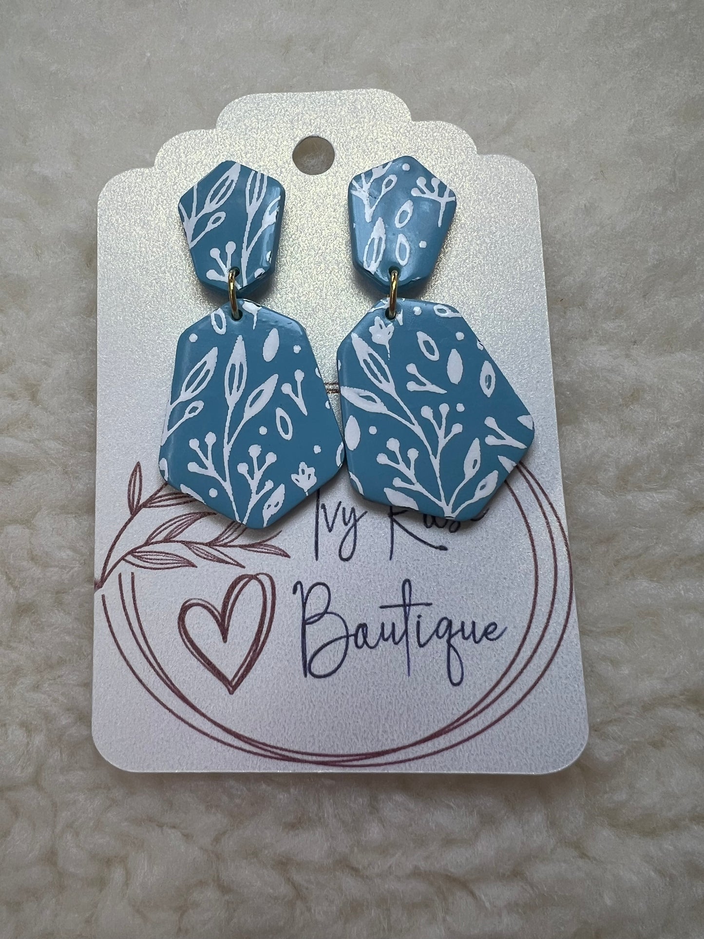 Blue & White Pattern Dangle Earrings